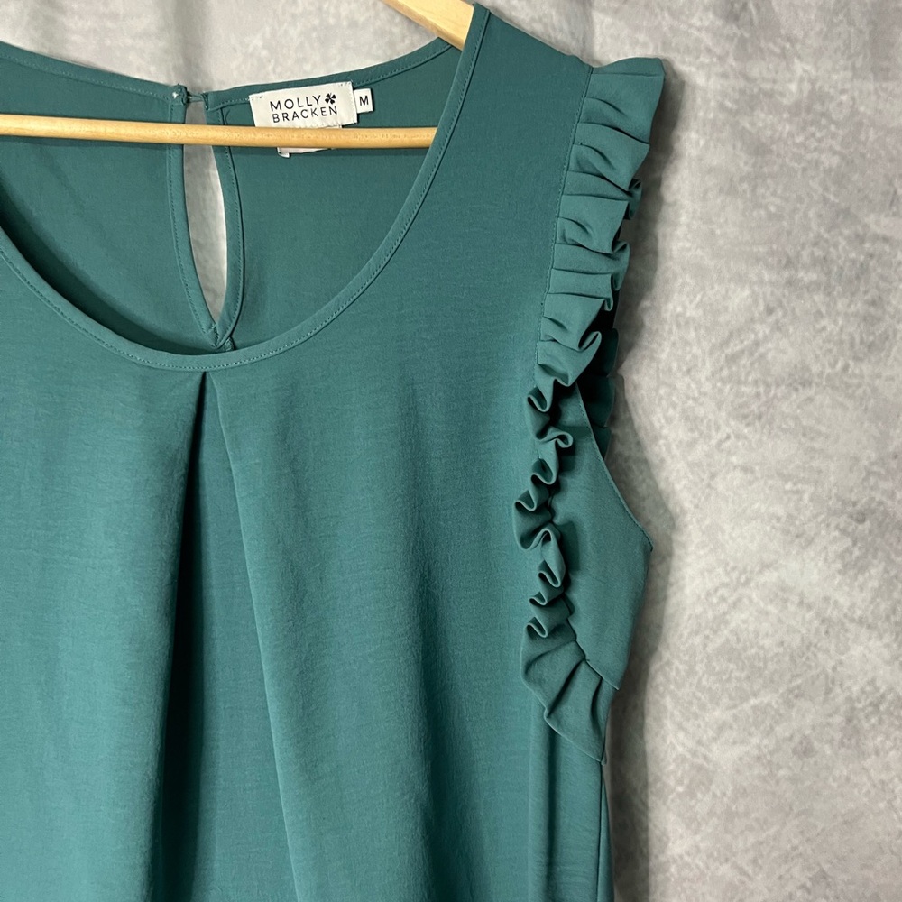 Molly Bracken Teal Ruffle Sleeve Keyhole Back Blouse - MED - Picture 14 of 14